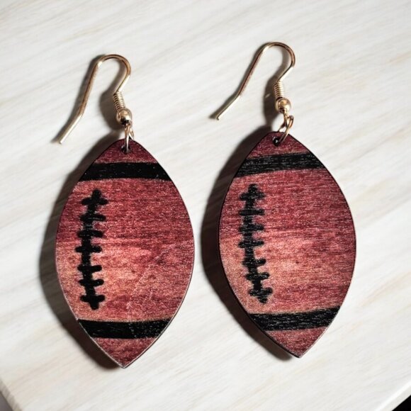 Football Wood Drop Earrings - Picture 3 of 5